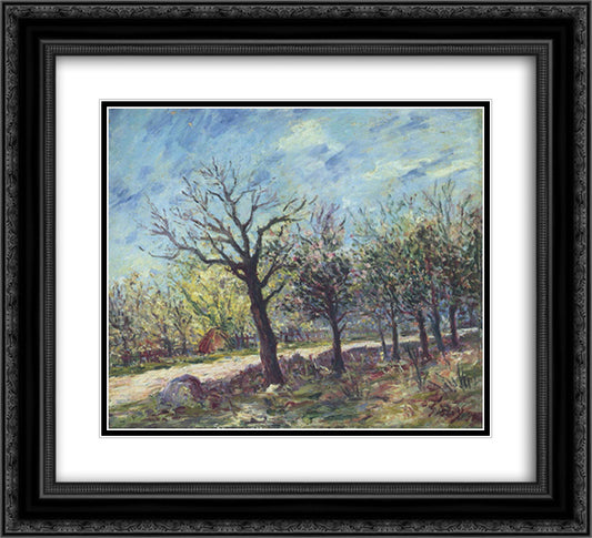 Sablons in Spring 22x20 Black Ornate Wood Framed Art Print Poster with Double Matting by Sisley, Alfred