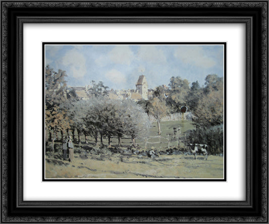 Saint Lubin Church 24x20 Black Ornate Wood Framed Art Print Poster with Double Matting by Sisley, Alfred