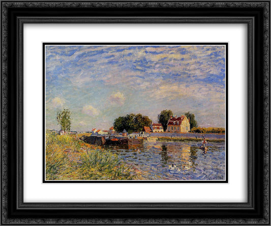 Saint Mammes, Ducks on Canal 24x20 Black Ornate Wood Framed Art Print Poster with Double Matting by Sisley, Alfred