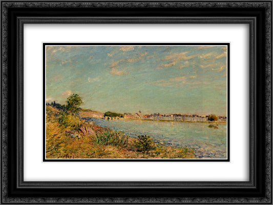 Saint Mammes 24x18 Black Ornate Wood Framed Art Print Poster with Double Matting by Sisley, Alfred