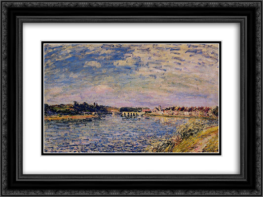 Saint Mammes Evening 24x18 Black Ornate Wood Framed Art Print Poster with Double Matting by Sisley, Alfred