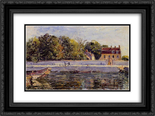 Saint Mammes House on the Canal du Loing 24x18 Black Ornate Wood Framed Art Print Poster with Double Matting by Sisley, Alfred
