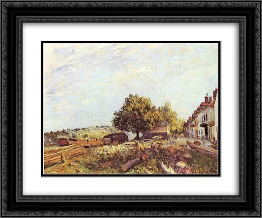 Saint Mammes in Morning 24x20 Black Ornate Wood Framed Art Print Poster with Double Matting by Sisley, Alfred