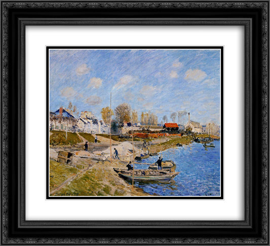 Sand on the Quayside, Port Marly 22x20 Black Ornate Wood Framed Art Print Poster with Double Matting by Sisley, Alfred