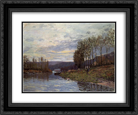 Seine at Bougival 24x20 Black Ornate Wood Framed Art Print Poster with Double Matting by Sisley, Alfred