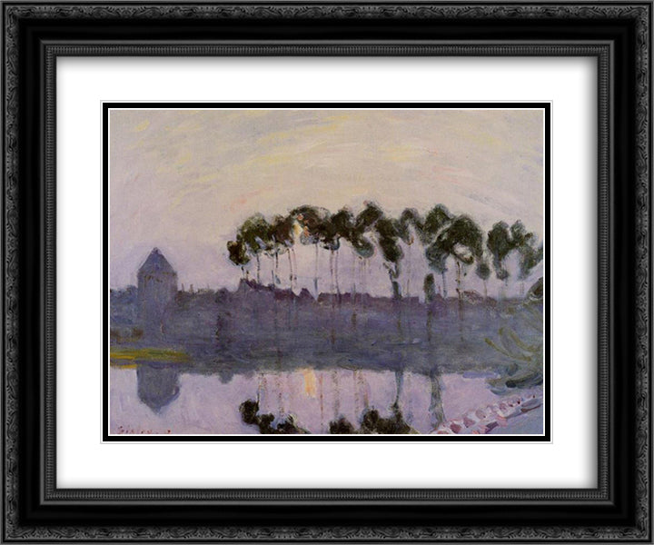 Setting Sun at Moret 24x20 Black Ornate Wood Framed Art Print Poster with Double Matting by Sisley, Alfred