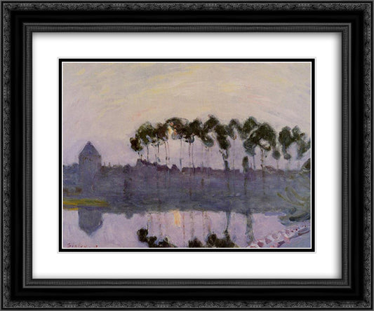 Setting Sun at Moret 24x20 Black Ornate Wood Framed Art Print Poster with Double Matting by Sisley, Alfred