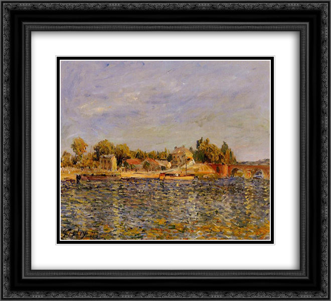 Sevres Bridge 22x20 Black Ornate Wood Framed Art Print Poster with Double Matting by Sisley, Alfred