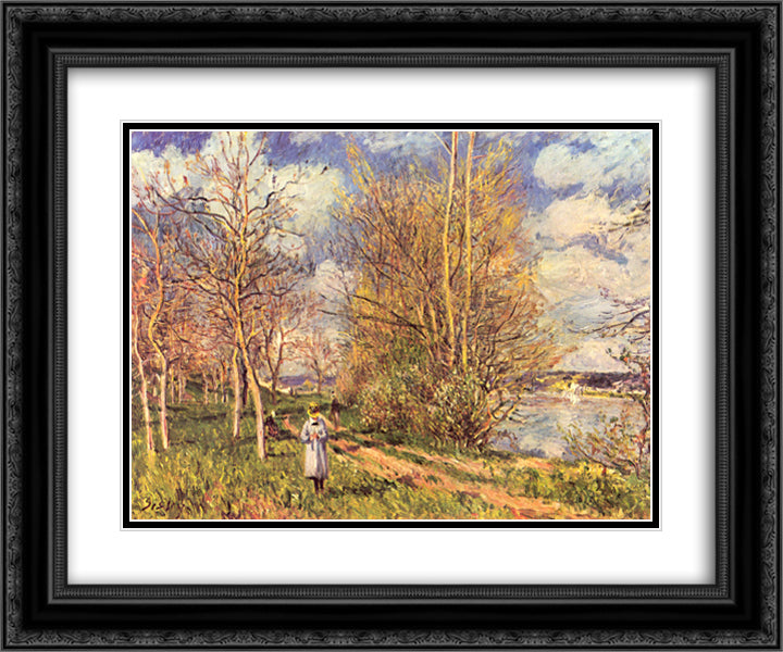 Small Meadows in Spring 24x20 Black Ornate Wood Framed Art Print Poster with Double Matting by Sisley, Alfred