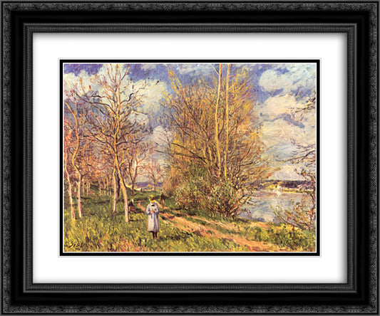Small Meadows in Spring 24x20 Black Ornate Wood Framed Art Print Poster with Double Matting by Sisley, Alfred