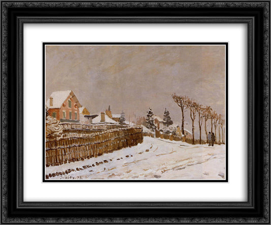 Snow at Louveciennes 24x20 Black Ornate Wood Framed Art Print Poster with Double Matting by Sisley, Alfred