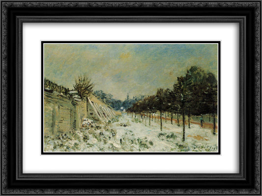 Snow at Marly le Roi 24x18 Black Ornate Wood Framed Art Print Poster with Double Matting by Sisley, Alfred