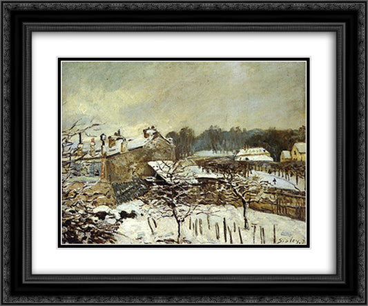 Snow Effect at Louveciennes 24x20 Black Ornate Wood Framed Art Print Poster with Double Matting by Sisley, Alfred