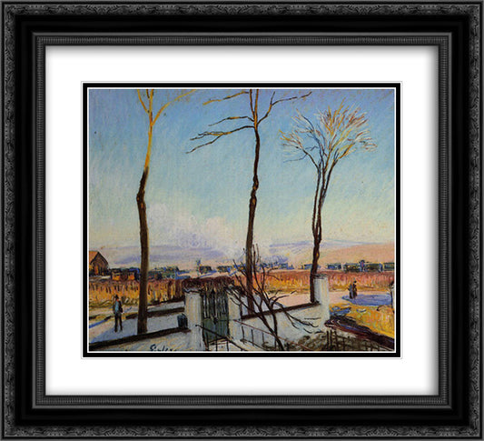 Snow Effect at Moret 22x20 Black Ornate Wood Framed Art Print Poster with Double Matting by Sisley, Alfred