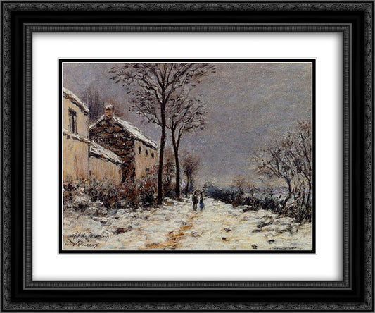 Snow Effect at Veneux 24x20 Black Ornate Wood Framed Art Print Poster with Double Matting by Sisley, Alfred