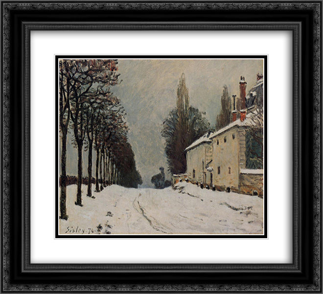 Snow on the Road, Louveciennes (Chemin de la Machine) 22x20 Black Ornate Wood Framed Art Print Poster with Double Matting by Sisley, Alfred
