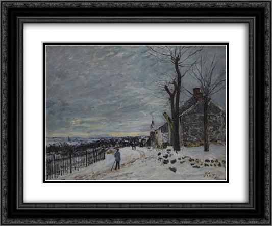 Snowy Weather at Veneux Nadon 24x20 Black Ornate Wood Framed Art Print Poster with Double Matting by Sisley, Alfred