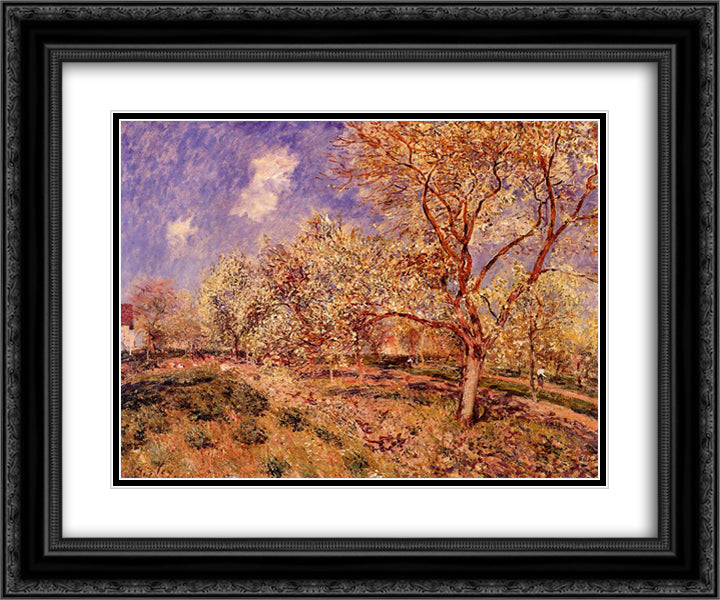 Spring at Veneux 24x20 Black Ornate Wood Framed Art Print Poster with Double Matting by Sisley, Alfred
