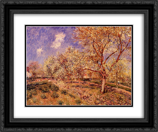 Spring at Veneux 24x20 Black Ornate Wood Framed Art Print Poster with Double Matting by Sisley, Alfred