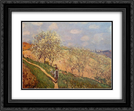 Spring in Bougival 24x20 Black Ornate Wood Framed Art Print Poster with Double Matting by Sisley, Alfred