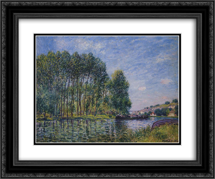 Spring on the Loing River 24x20 Black Ornate Wood Framed Art Print Poster with Double Matting by Sisley, Alfred