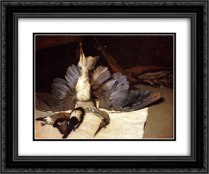 Still Life Heron with Spread Wings 24x20 Black Ornate Wood Framed Art Print Poster with Double Matting by Sisley, Alfred