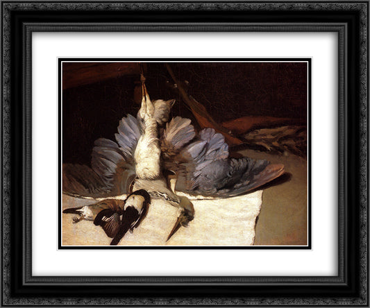 Still Life Heron with Spread Wings 24x20 Black Ornate Wood Framed Art Print Poster with Double Matting by Sisley, Alfred