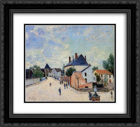 Street in Moret(Porte de Bourgogne from across the Bridge) 22x20 Black Ornate Wood Framed Art Print Poster with Double Matting by Sisley, Alfred
