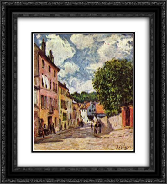 Street in Moret Sur Loing 20x22 Black Ornate Wood Framed Art Print Poster with Double Matting by Sisley, Alfred