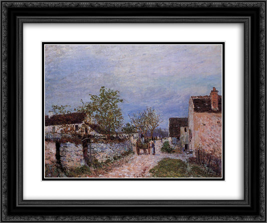 Street in Veneux 24x20 Black Ornate Wood Framed Art Print Poster with Double Matting by Sisley, Alfred