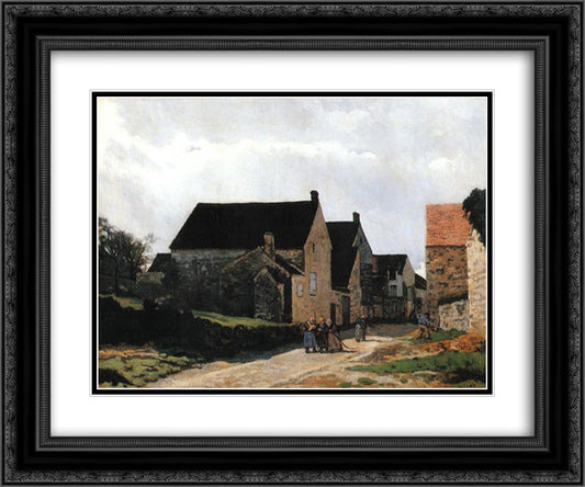 Street of Marlotte (also known as Women Going to the Woods) 24x20 Black Ornate Wood Framed Art Print Poster with Double Matting by Sisley, Alfred