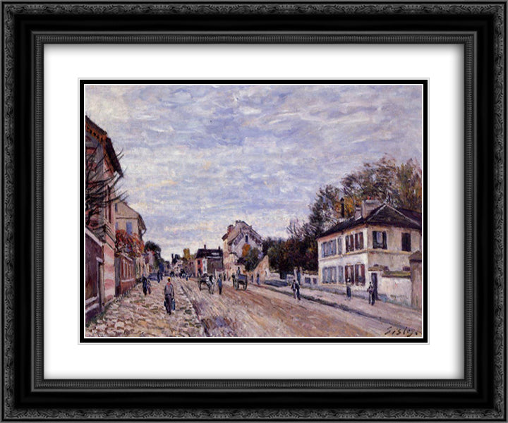 Street Scene in Marly 24x20 Black Ornate Wood Framed Art Print Poster with Double Matting by Sisley, Alfred