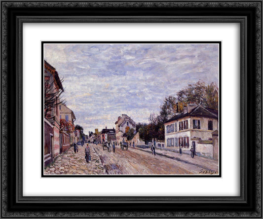 Street Scene in Marly 24x20 Black Ornate Wood Framed Art Print Poster with Double Matting by Sisley, Alfred