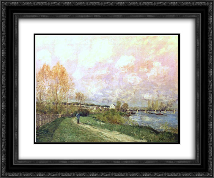 Summer at Bougival 24x20 Black Ornate Wood Framed Art Print Poster with Double Matting by Sisley, Alfred