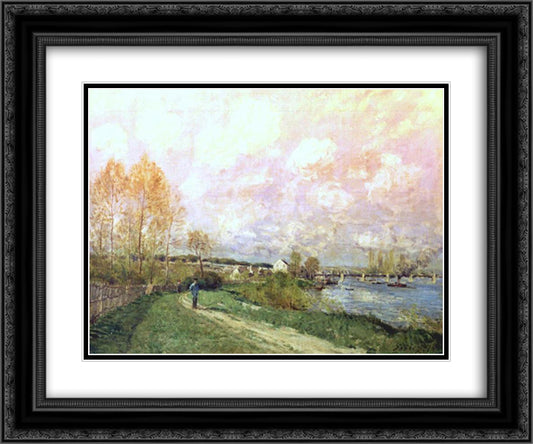 Summer at Bougival 24x20 Black Ornate Wood Framed Art Print Poster with Double Matting by Sisley, Alfred
