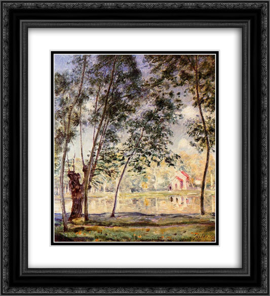 Sunny Afternoon Willows by the Loing 20x22 Black Ornate Wood Framed Art Print Poster with Double Matting by Sisley, Alfred