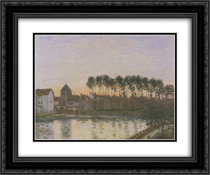 Sunset at Moret 24x20 Black Ornate Wood Framed Art Print Poster with Double Matting by Sisley, Alfred