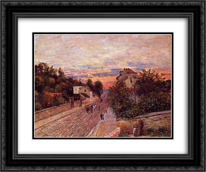 Sunset at Port Marly 24x20 Black Ornate Wood Framed Art Print Poster with Double Matting by Sisley, Alfred