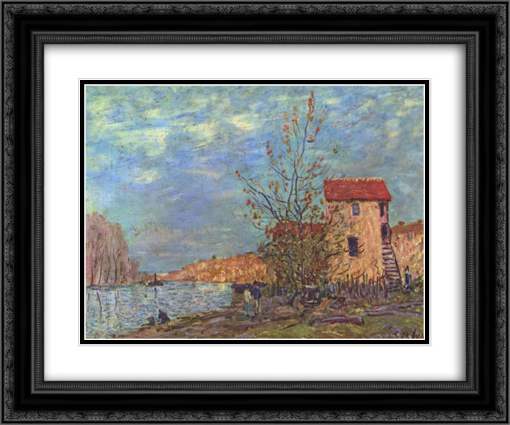 The Loing at Moret 24x20 Black Ornate Wood Framed Art Print Poster with Double Matting by Sisley, Alfred