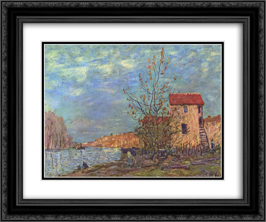 The Loing at Moret 24x20 Black Ornate Wood Framed Art Print Poster with Double Matting by Sisley, Alfred