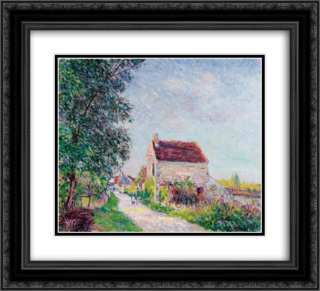 The village of Sablons 22x20 Black Ornate Wood Framed Art Print Poster with Double Matting by Sisley, Alfred