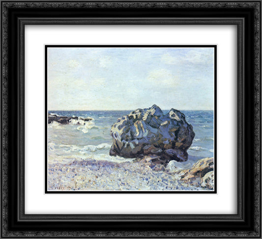 The Washerwomen of Moret 22x20 Black Ornate Wood Framed Art Print Poster with Double Matting by Sisley, Alfred