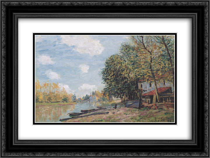 The banks of the Loing Moret 24x18 Black Ornate Wood Framed Art Print Poster with Double Matting by Sisley, Alfred