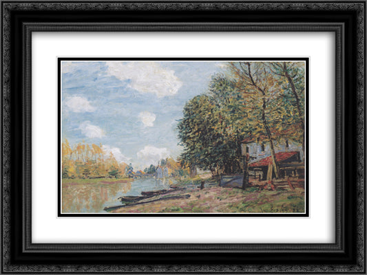 The banks of the Loing Moret 24x18 Black Ornate Wood Framed Art Print Poster with Double Matting by Sisley, Alfred