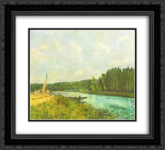 The Banks of the Oise 22x20 Black Ornate Wood Framed Art Print Poster with Double Matting by Sisley, Alfred