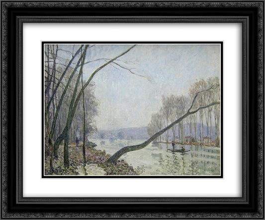 The Banks of the Seine in Autumn 24x20 Black Ornate Wood Framed Art Print Poster with Double Matting by Sisley, Alfred