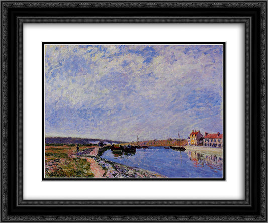 The Barge Port and Saint Mammes 24x20 Black Ornate Wood Framed Art Print Poster with Double Matting by Sisley, Alfred