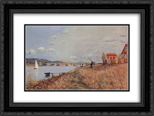 The Bridge at Argenteuil 24x18 Black Ornate Wood Framed Art Print Poster with Double Matting by Sisley, Alfred