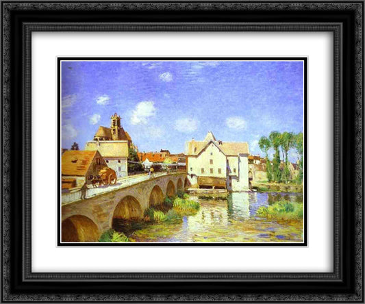 The Bridge at Moret 24x20 Black Ornate Wood Framed Art Print Poster with Double Matting by Sisley, Alfred
