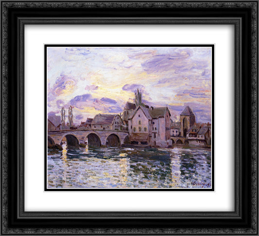 The Bridge at Moret at Sunset 22x20 Black Ornate Wood Framed Art Print Poster with Double Matting by Sisley, Alfred